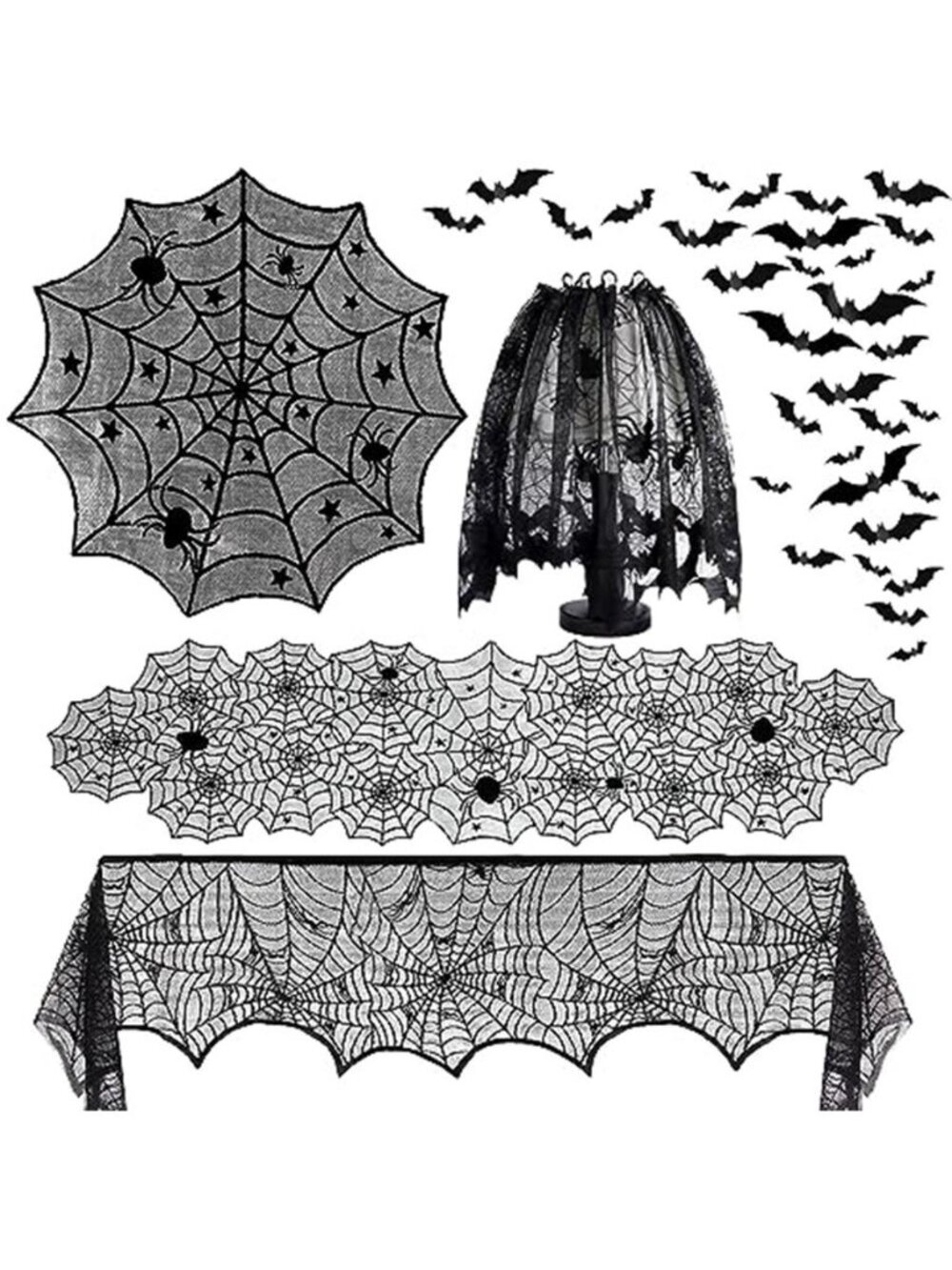 Halloween Spiderweb Tablecloth Runner Fireplace Scarf Lampshade Bats
